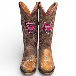 NWT Vaccari Texas Tech Red Raiders Leather Cowboy Boots Gameday Brown 10